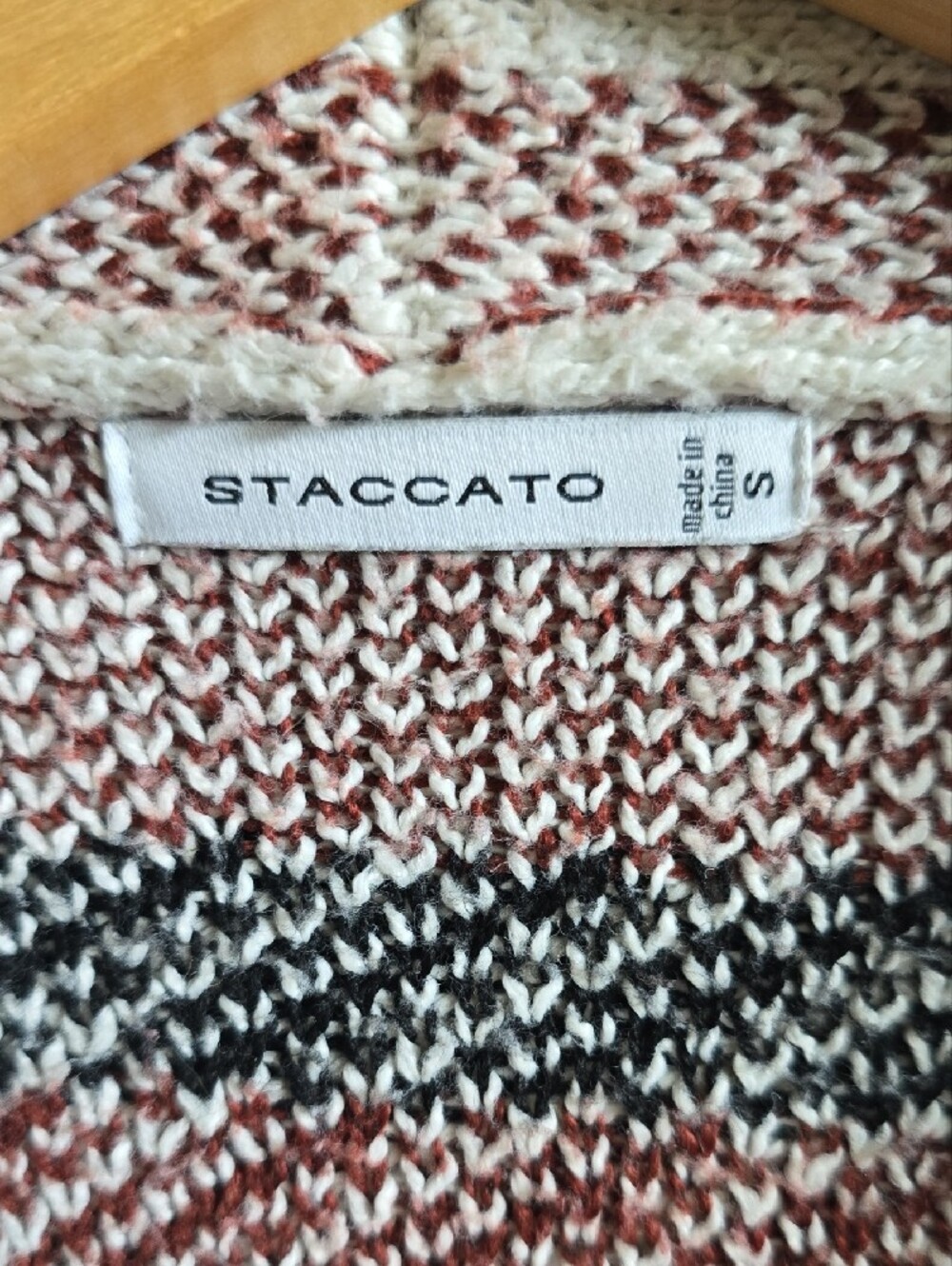 Staccato Cream Rust Geometric Longline Open Cardigan Size Small - Picture 2 of 5